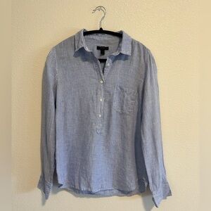 J. Crew Blue and White Striped Linen Button Up Top